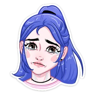😭 женщина, плачет, грустно, девушка, голубые волосы, слезливая, эмоциональный whatsapp sticker