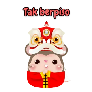 🇨🇳 Tak berpiso dibujos animados, animal, lindo, danza del león, ratón, saludo telegram sticker