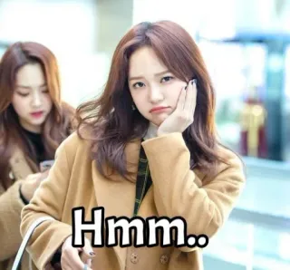 😑 Hmm.. ragazza, hmm, pensando, confusa, kpop, donna, dubbio telegram sticker