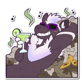 🤯 拟人化, 臭鼬, 鸡尾酒, 放松, 太阳镜, 卡通, 动物, 饮料 telegram sticker