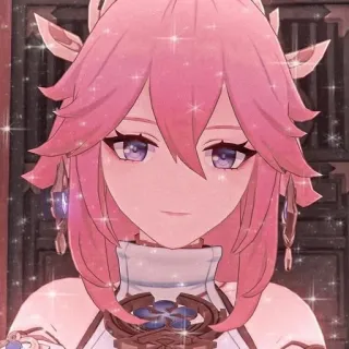 😁 Yae Miko Genshin Impact 动漫, 电子游戏, 粉色头发, 八重神子, 原神, 闪亮 telegram sticker