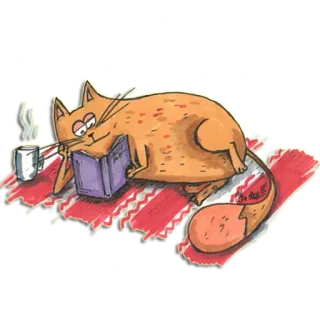 📖 кот, чтение, книга, кофе, отдых, уютный, ковер telegram sticker