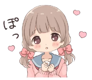 🥡 ぽっ anime girl, cute, blushing, hearts, kawaii, cartoon telegram sticker
