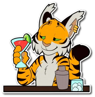 🍹 tiger, cocktail, anthropomorphic, drink, furry, bar, alcohol telegram sticker