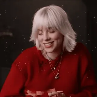 🫒 Billie Eilish บิลลี ไอลิช, นักร้อง, คนดัง, ผมบลอนด์, เสื้อสเวตเตอร์สีแดง telegram sticker