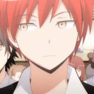 ✨ Karma Akabane Assassination Classroom anime, red hair, school, student, serious telegram sticker