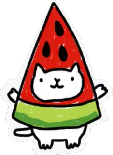 🍉 chat, pastèque, fruit, animal, mignon, autocollant, drôle, kawaii telegram sticker