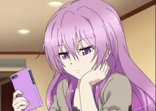 👦 Anime, Fille, Cheveux violets, Téléphone, Dessin animé, Personnage telegram sticker