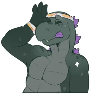 💪 reptile, exhausted, sweaty, cartoon, dinosaur, anthro whatsapp sticker