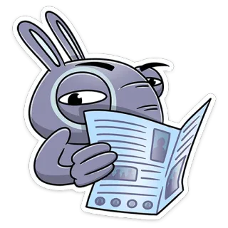 🧐 animal, conejo, leyendo, periódico, dibujos animados, gris, gafas telegram sticker