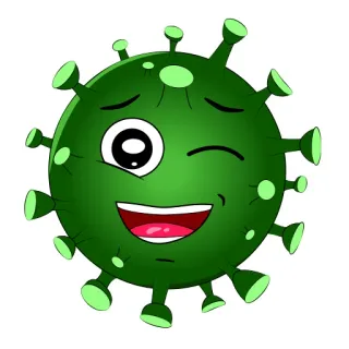 😉 病毒, 卡通, 眨眼, 绿色, 角色, 疾病 telegram sticker
