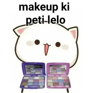 😋 makeup ki peti-lelo maquillaje, cosméticos, gato, belleza, sombra de ojos whatsapp sticker