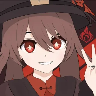 ✌️ Hu Tao Genshin Impact Anime, Videospiel, Charakter, Mädchen, Hut, Friedenszeichen whatsapp sticker