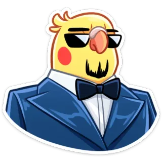 😎 นกค็อกกาเทล, นก, สูท, แว่นกันแดด, เท่, อิโมจิ, การ์ตูน telegram sticker