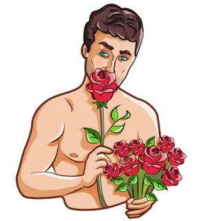 🌹 ผู้ชาย, กุหลาบ, ช่อดอกไม้, ดอกไม้, ความรัก, ความโรแมนติก, การ์ตูน whatsapp sticker