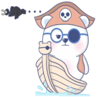 🐻 bajak laut, beruang kutub, kartun, penutup mata, perahu, tengkorak, petualangan telegram sticker