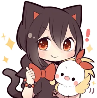 👍 Anime, Garota gato, Chibi, Fofo, Kawaii, Adesivo, Desenho animado whatsapp sticker