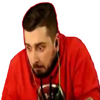 😳 man, portrait, red hoodie, facial expression, person, headshot telegram sticker