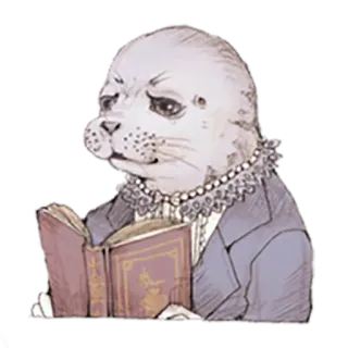 📖 アザラシ, 擬人化, 読書, ヴィンテージ, 動物, 可愛い, 本 telegram sticker