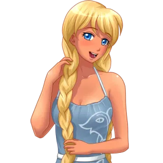 😄 Kreskówka, Kobieta, Blondynka, Warkocz, Fartuch, Ilustracja telegram sticker