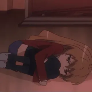 🧚‍♂️ Taiga Aisaka Toradora! อนิเมะ, โทระโดระ!, ไทกะ ไอซากะ, เศร้า, นอนลง, อารมณ์ telegram sticker
