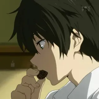 ☁ Anime, Chico, Comiendo, Chocolate, Personaje whatsapp sticker
