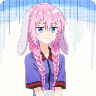 ⭐️ Fille anime, Cheveux roses, Yeux bleus, Gêné(e), Nerveux/Nerveuse, Oreilles de lapin telegram sticker