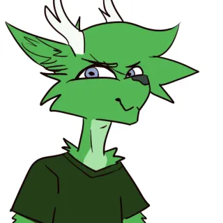 😏 мультик, зеленый, пушистый, существо, рога, усмешка, цифровое искусство telegram sticker