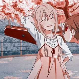 🩰 Anime, Viool, Meisje, Blij, Bloesem, Vriend telegram sticker