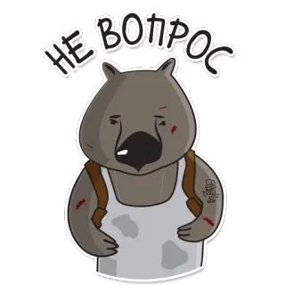 👌 НЕ ВОПРОС вомбат, животное, наклейка, иллюстрация, милый, текст telegram sticker