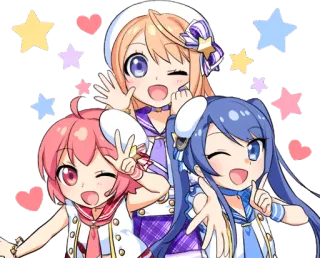 😉 anime meisje, kawaii, schattig, vriendschap, groep, vrolijk telegram sticker
