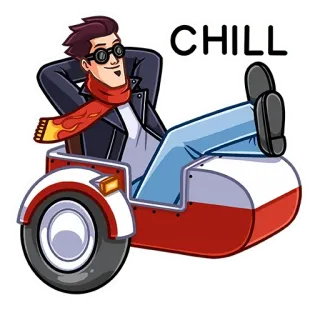 😎 CHILL relax, cool, chill, sciarpa, veicolo, sidecar, occhiali telegram sticker