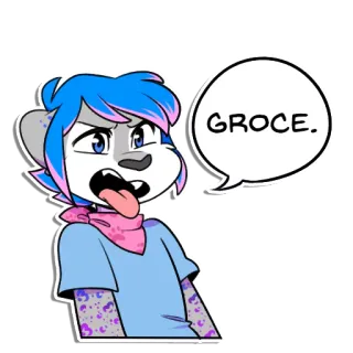 🤢 GROCE. Furry, Antropomorf, Cartoon, Personage, Schattig, Tong, Grappig whatsapp sticker