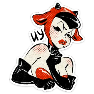 🫤 иу setan, pin-up, kartun, merah, gadis, tanduk telegram sticker