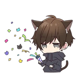 🥳 Аниме, Манга, Кошачьи ушки, Конфетти, Кавай, Милый telegram sticker