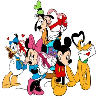 👥 Mickey Mouse Mickey Mouse, Minnie Mouse, Donald Duck, Goofy, Pluto, Disney, San Valentín, Amor telegram sticker