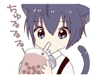 🧋 ちゅるる anime, cat ears, boba, kawaii telegram sticker