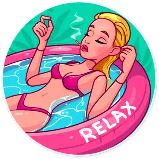 🧘‍♀️ RELAX woman, smoking, pool, relaxation, cartoon, bikini, cigarette telegram sticker