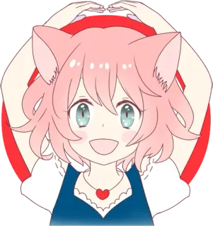 👍 Anime, Kawaii, Ragazza gatto, Cuore, Carino, Capelli rosa, Manga telegram sticker