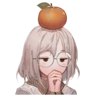 🤔 girl, orange, anime, cute, glasses, thinking, sticker telegram sticker