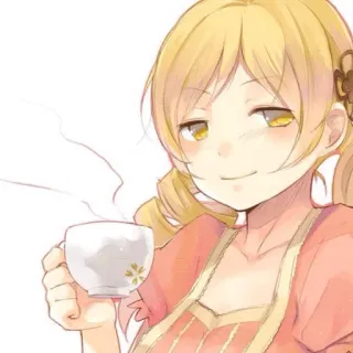 ☕ anime girl, coffee, cute, smile, blonde hair, teacup telegram sticker