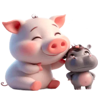 ☺️ cerdo, hipopótamo, dibujos animados, animales, lindo, amistad telegram sticker