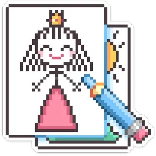 ✏️ vẽ, bút chì, hoạt hình, hình que, công chúa, vương miện telegram sticker