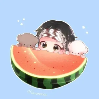 🌟 Kawanenite 치비, 애니메이션, 수박, 귀여운, 카와이, 그림, 음식 telegram sticker