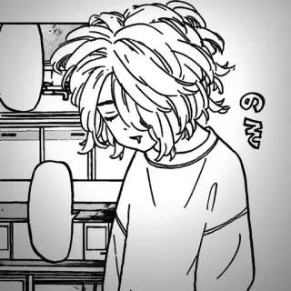 🀄 の Anime, Manga, Personaggio, Triste, Monocromatico telegram sticker