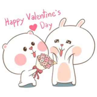 🌹 Happy Valentine's Day Dia dos Namorados, amor, fofo, urso, coelho, buquê, flores, coração whatsapp sticker