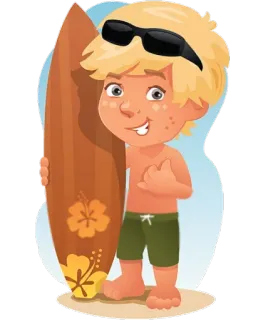 👍 surf, spiaggia, cartoni animati, estate, ragazzo telegram sticker