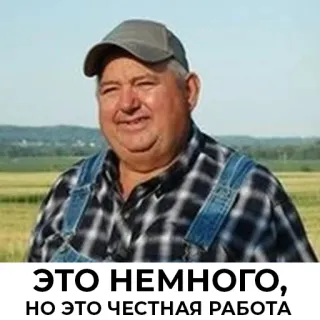 😊 ЭТО НЕМНОГО, НО ЭТО ЧЕСТНАЯ РАБОТА fermier, mème russe, travail honnête, agriculture, rural, champ, homme telegram sticker