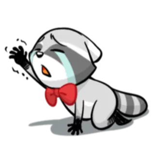 😢 енот, грустный, плачущий, галстук-бабочка, мультфильм telegram sticker