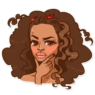 🤔 woman, girl, curly hair, thinking, devil horns, sticker telegram sticker